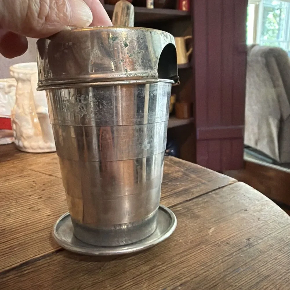 Vintage Cyclist's Cup Expandable Bicycle Rider Tin Cup with Embossed Lid 1897 Pt